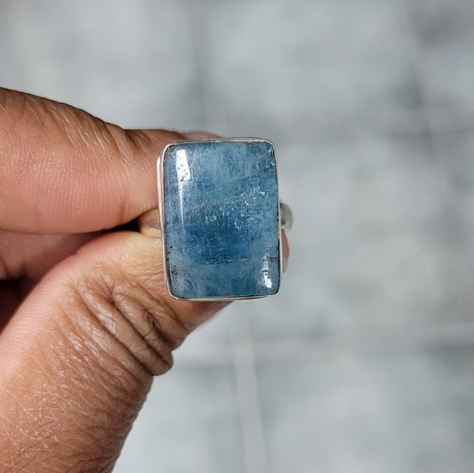 Sterling Silver Square Shaped Aquamarine Rings-Luck | Hope | Optimism
