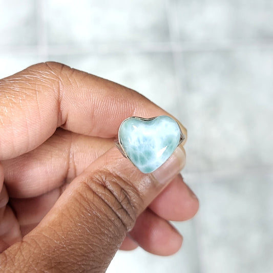 Sterling Silver Heart Shaped Larimar Ring- Feminine power | Great for healers & caretakers | Release of negative emotions | Self nurturing
