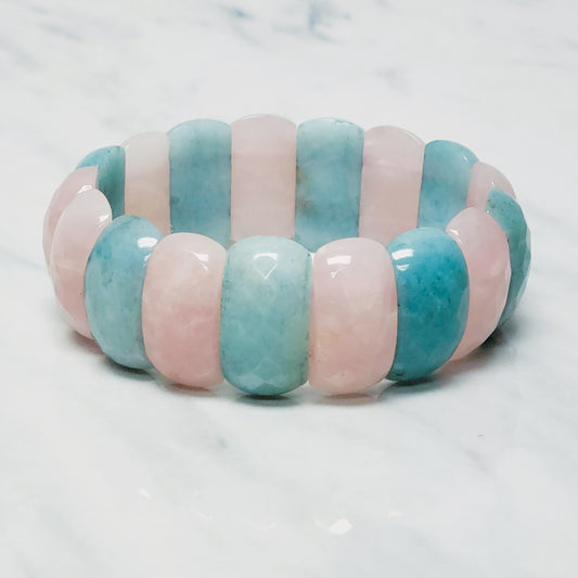 Aquamarine & Rose Quartz Faceted Bracelet -(Luck | Hope |Optimism)  (Love | Gentleness | Emotional Healing)