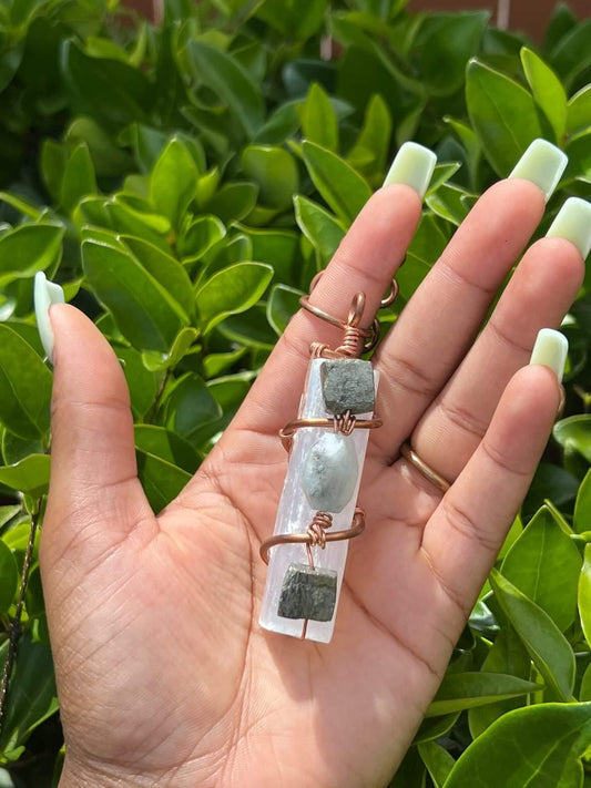 Selenite Copper Wrapped Pendant - Cleansing & charging other crystals | Helps with skeletal issues | Anxiety & Worry