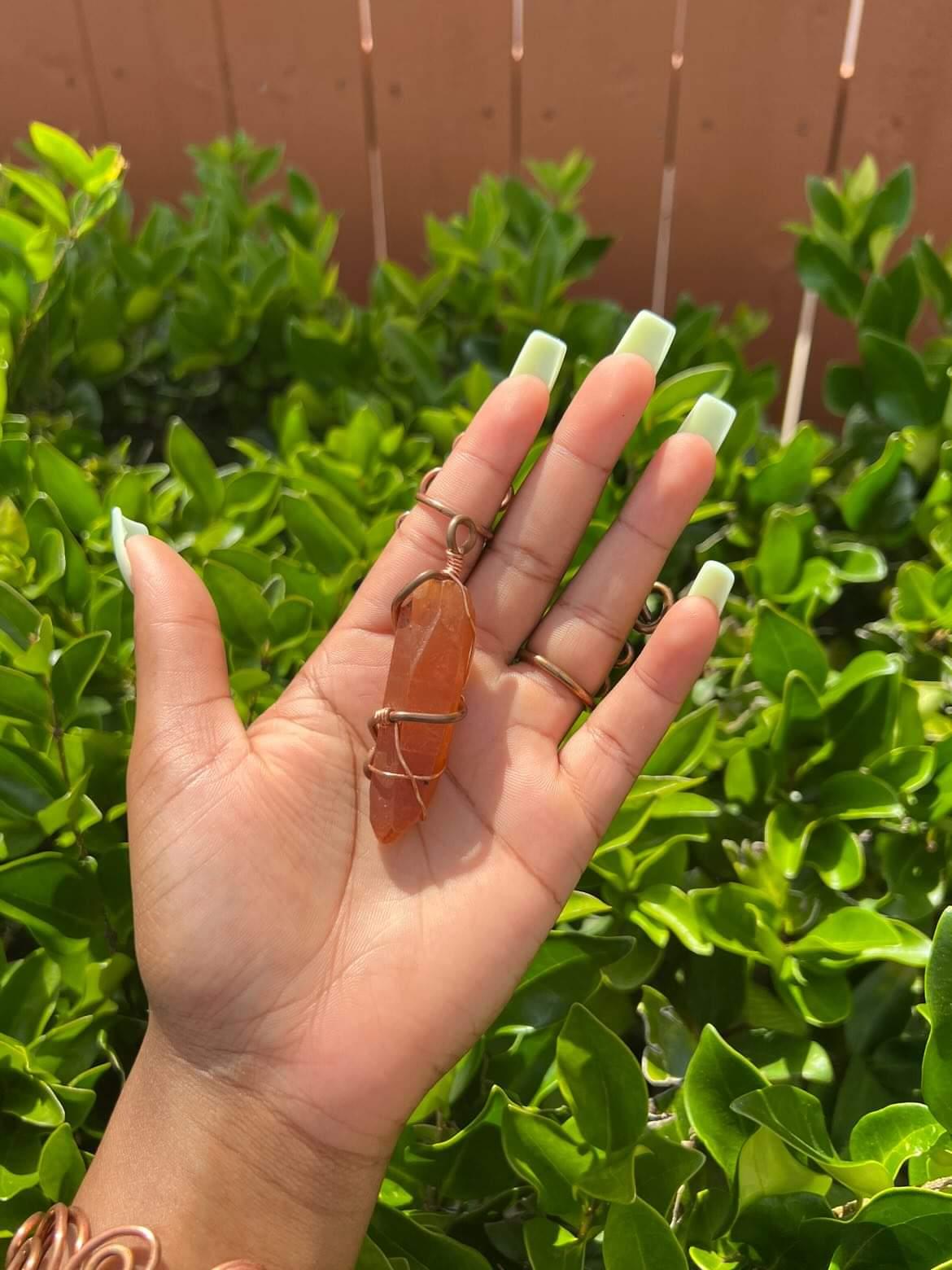 Tangerine Quartz Copper Wrapped Pendant - Encourages creativity | Aids in overcoming fear | healing the inner child