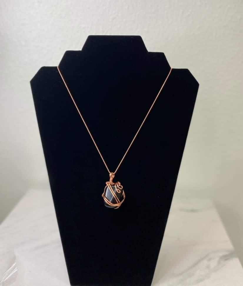 Obsidian Copper Wrapped Pendant - Grounding | Cleansing of negativity |Mental protection