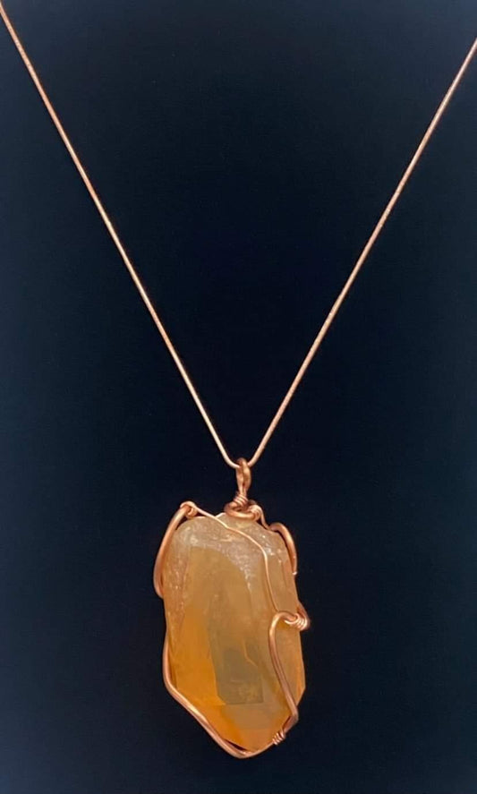 Tangerine Quartz Copper Wrapped Pendant. - Passion | Inner child work | Healthy adrenal glands