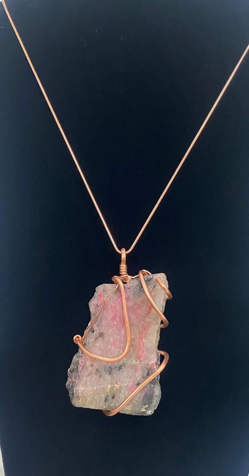 Rhodonite Copper Wrapped Pendant - Compassion | Love | Generosity | Discovering and developing hidden talents