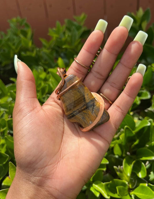 Tiger Eye Copper Wrapped Pendant- Resilience | Protection | Balance