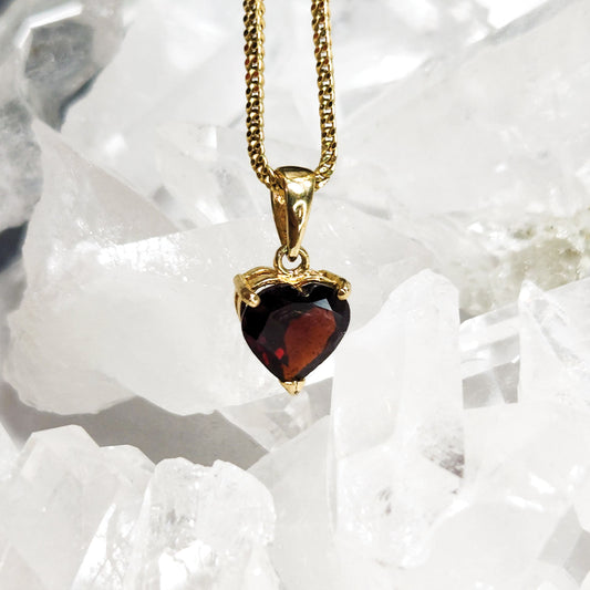 Garnet Heart Pendant Set In 14k Gold- Increases Feelings Of Support And Joy | Self Worth | Releases Panic Worry And Anxiety | Reproductive Health