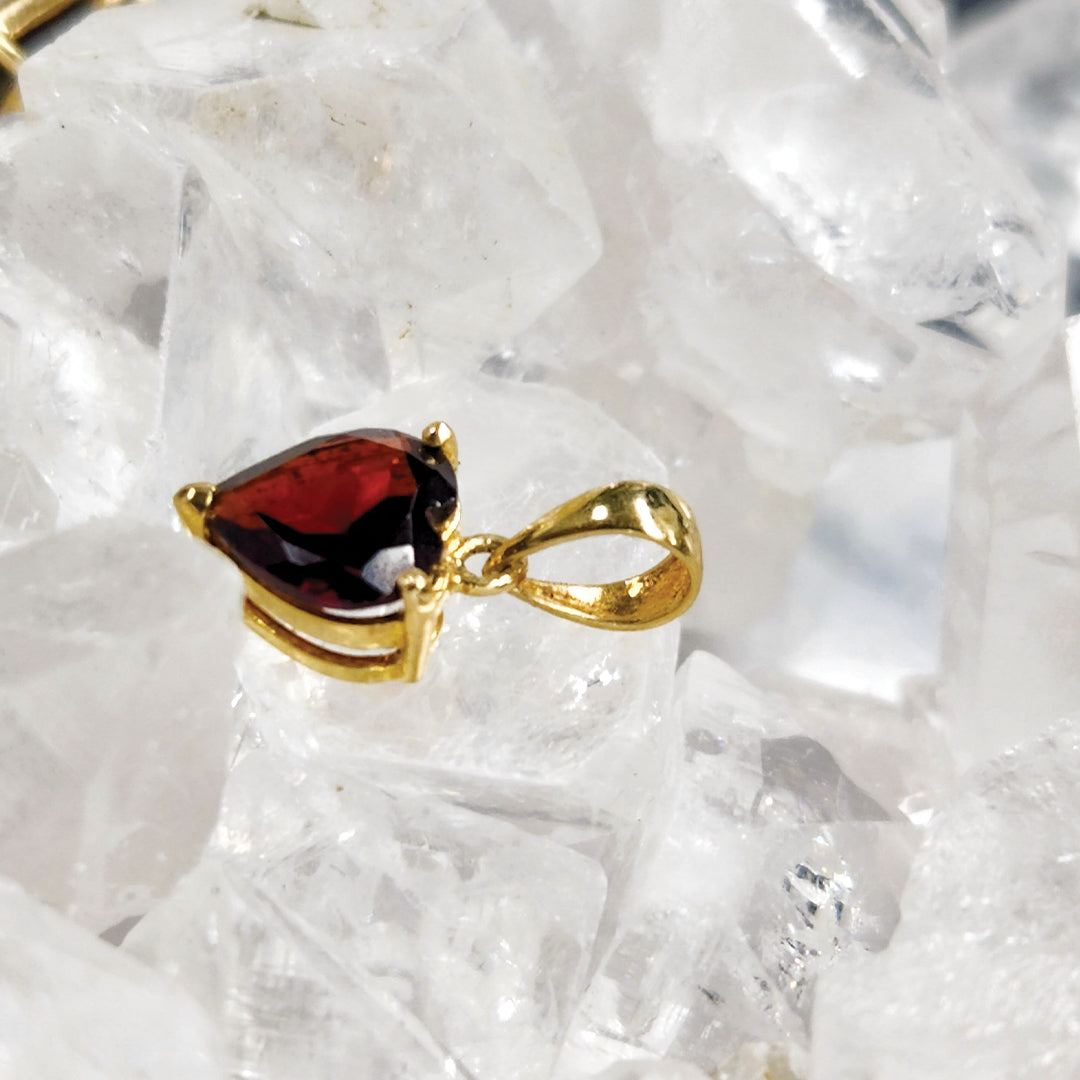 Garnet Heart Pendant Set In 14k Gold- Increases Feelings Of Support And Joy | Self Worth | Releases Panic Worry And Anxiety | Reproductive Health