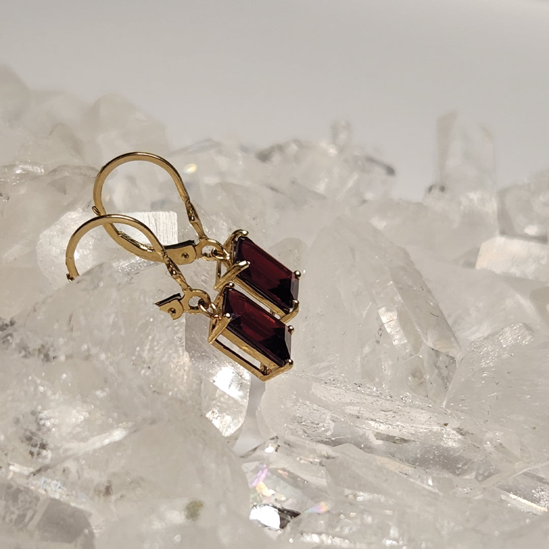 Garnet Square Hanging Earrings-Increases Feelings Of Support And Joy | Self Worth | Releases Panic Worry And Anxiety | Reproductive Health