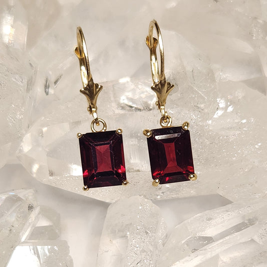 Garnet Square Hanging Earrings-Increases Feelings Of Support And Joy | Self Worth | Releases Panic Worry And Anxiety | Reproductive Health