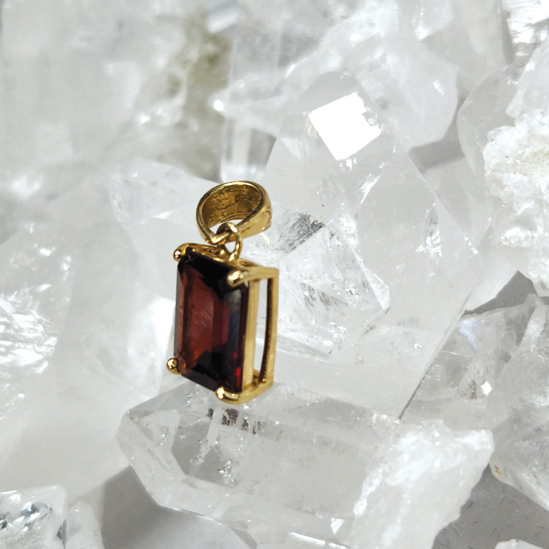 Garnet Square Pendant Set In 14k Gold- Increases Feelings Of Support And Joy | Self Worth | Releases Panic Worry And Anxiety | Reproductive Health