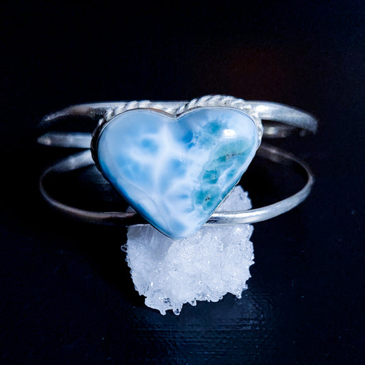 Sterling Silver Larimar Heart Cuff-Feminine power | Great for healers & caretakers | Release of negative emotions | Self nurturing