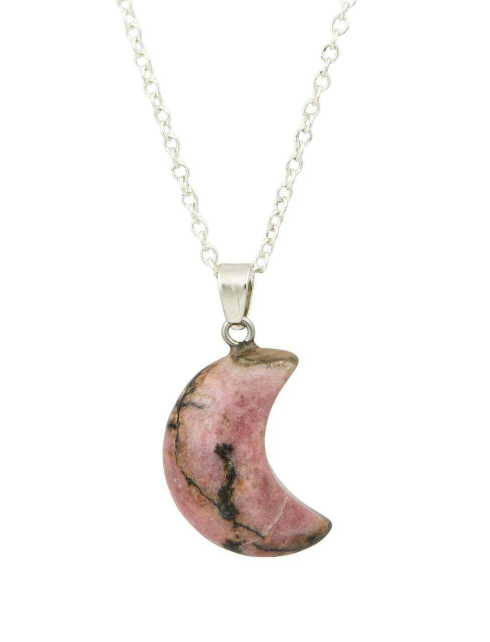 Rhodonite Crescent Moon Pendant- Compassion | Love | Generosity | Discovering and developing hidden talents