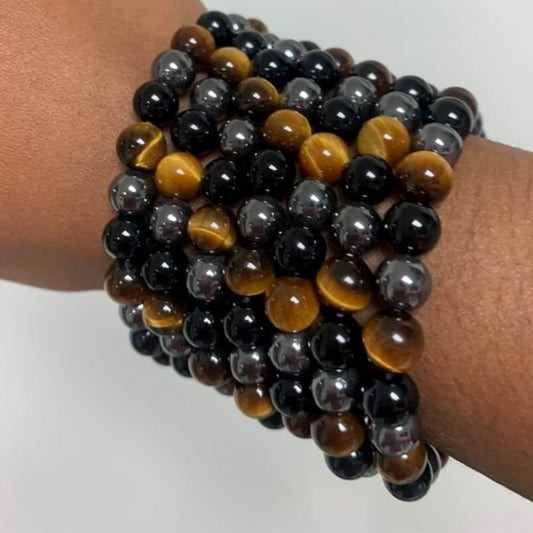 Tiger Eye, Hematite, & Black Tourmaline Protection Bracelet